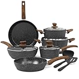 Kitchen Academy Induktion Töpfe Set - 12-teilige Schwarze Granit Kochtöpfe Set,Antihaft Topfset und Pfannen Set,PFOA & PFOS-